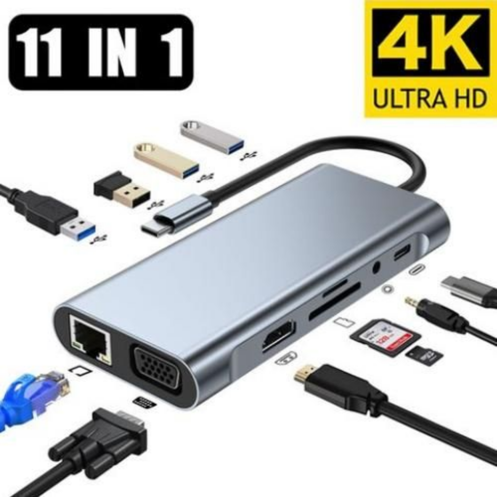 Hub Type-c 11 en 1 Station d’accueil Compatible Macbook et PC, HDMI VGA RJ45 thumbnail 1