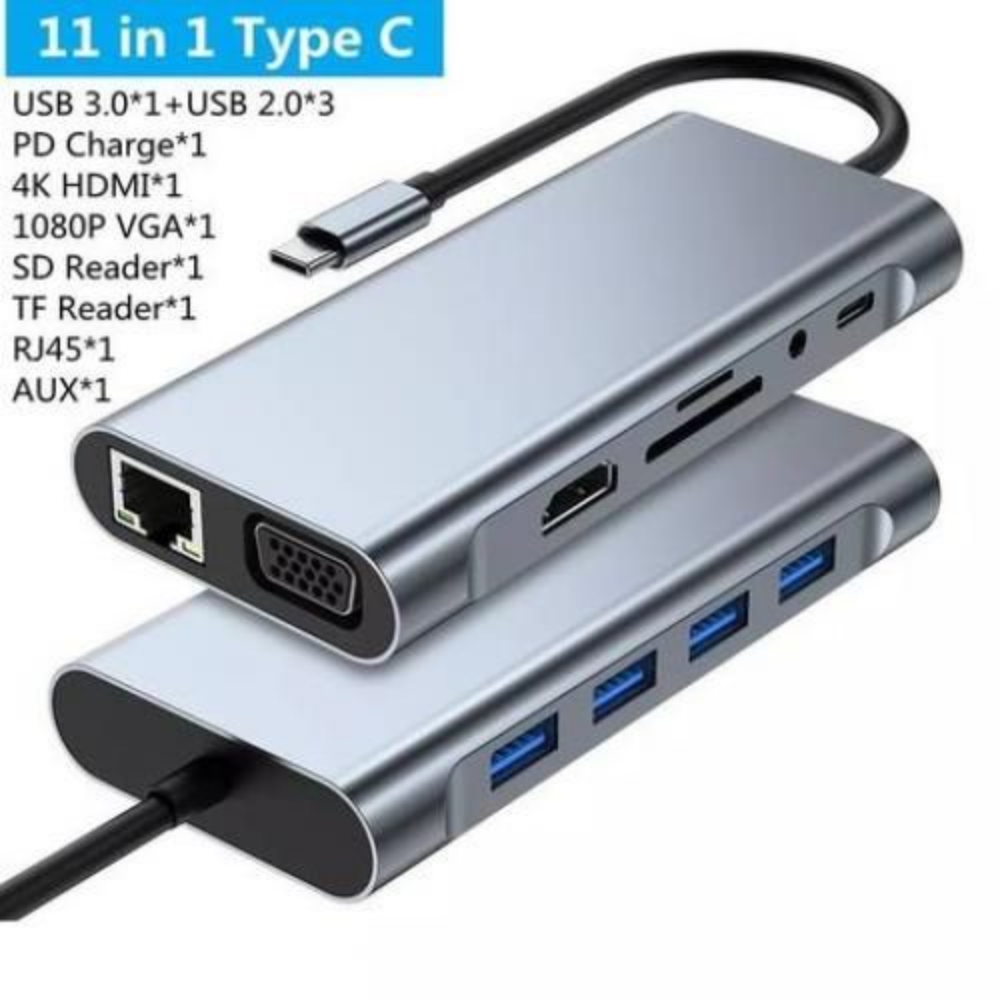 Hub Type-c 11 en 1 Station d’accueil Compatible Macbook et PC, HDMI VGA RJ45 thumbnail 2