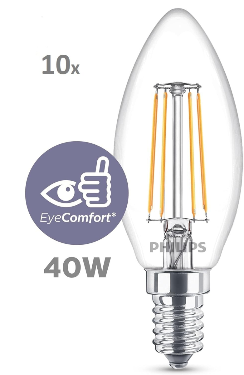 Lot de 10 ampoules LED Classic 4-40W  E14 3000K Blanc chaud.