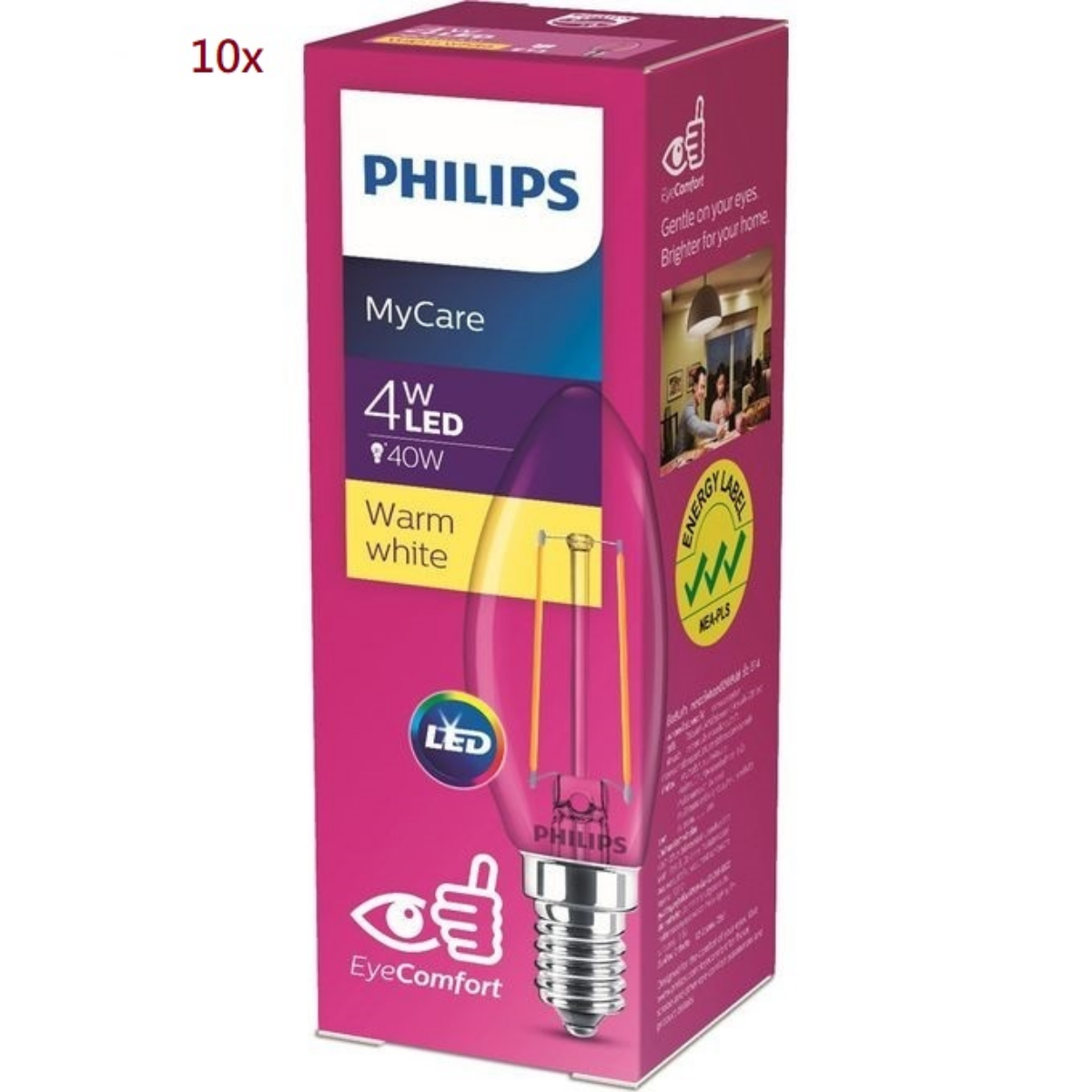 Lot de 10 ampoules LED Classic 4-40W  E14 3000K Blanc chaud.