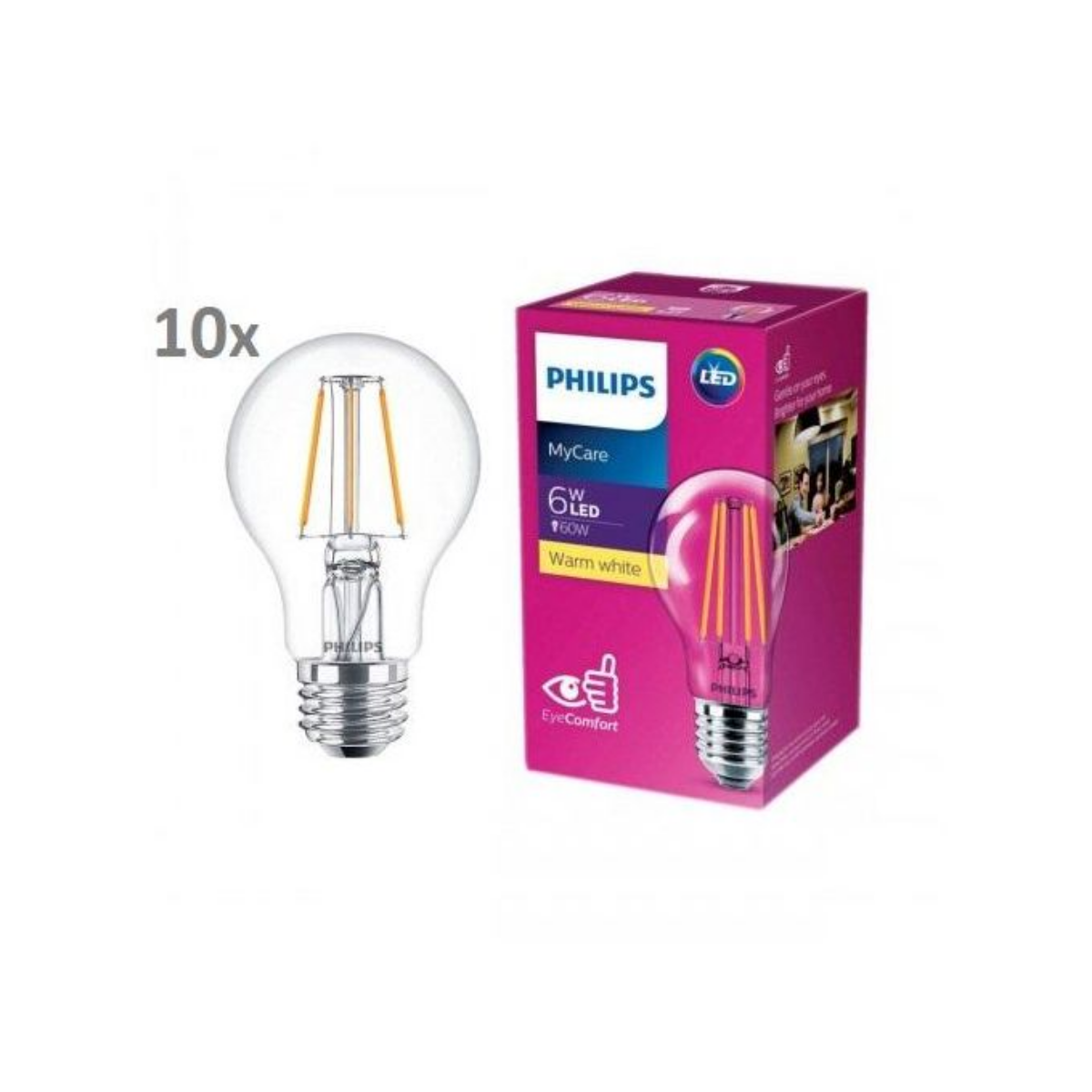 Lot de 10 Lampes à filament LED Classic 6-60W A60 E27 3000K blanc chaud.