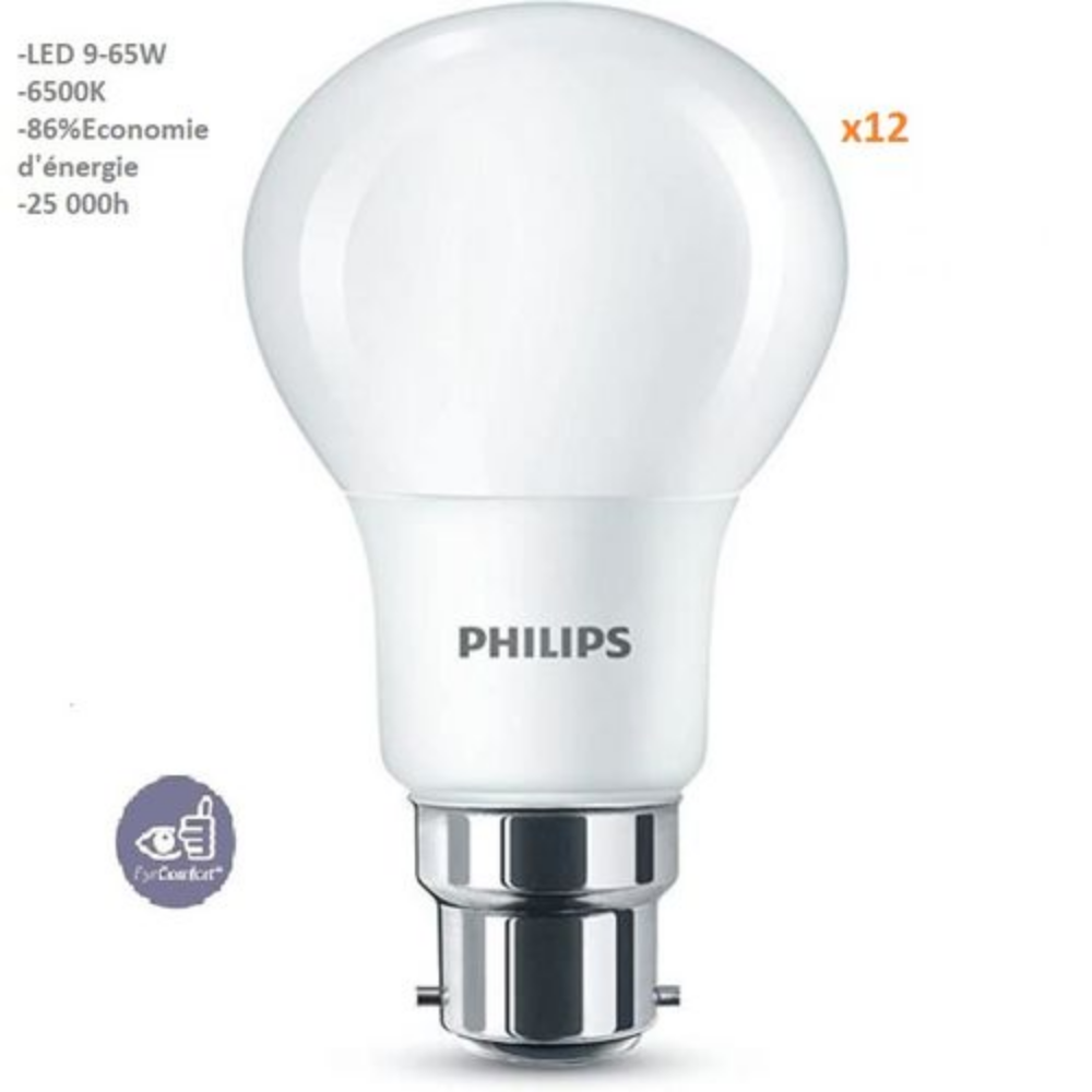 PACK 12 AMPOULESESS LEDBULB 9W B22 6500K 230V 1PF/12 MA
