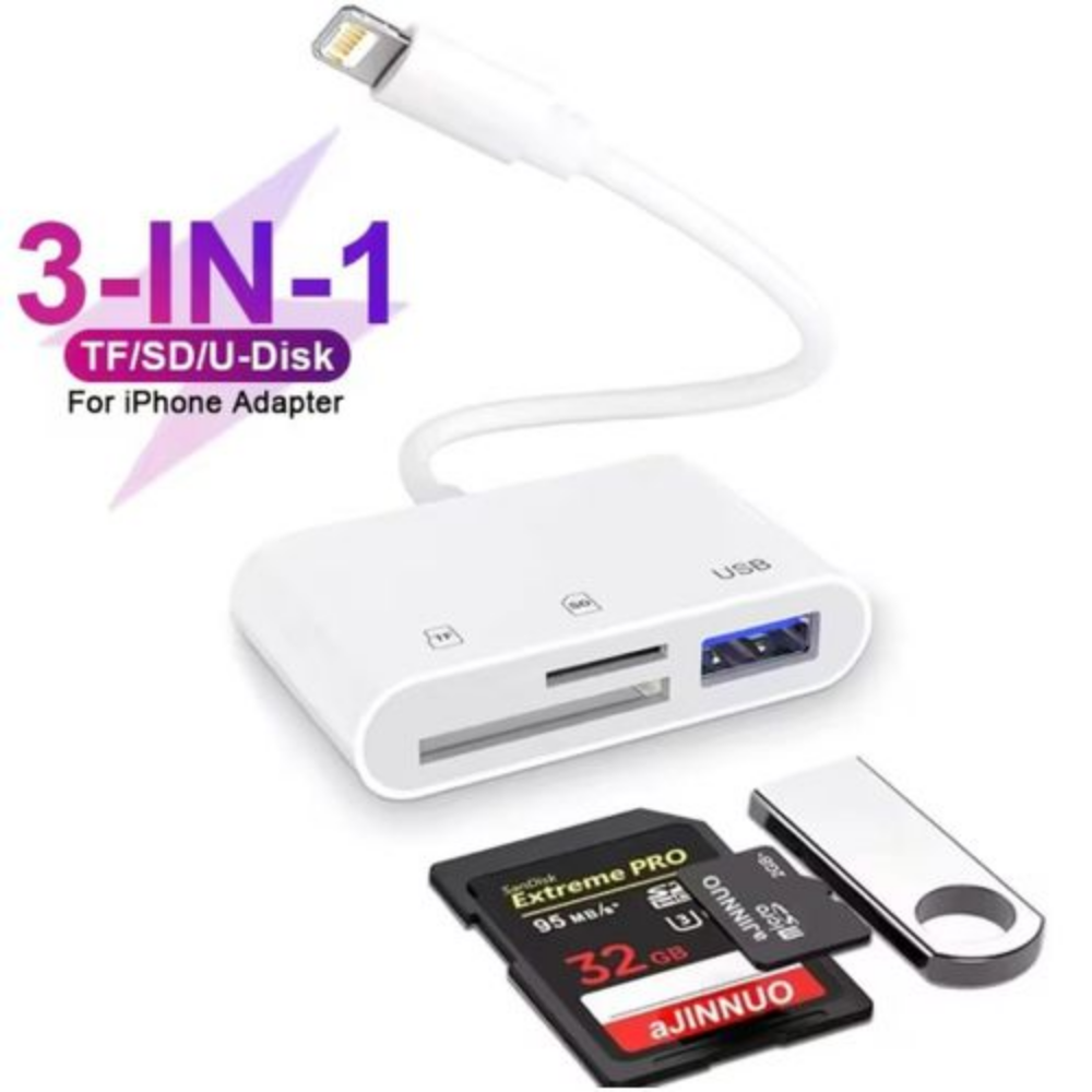 Lecteur de carte mémoire 3 en 1 USB SD TF pour iPhone thumbnail 1
