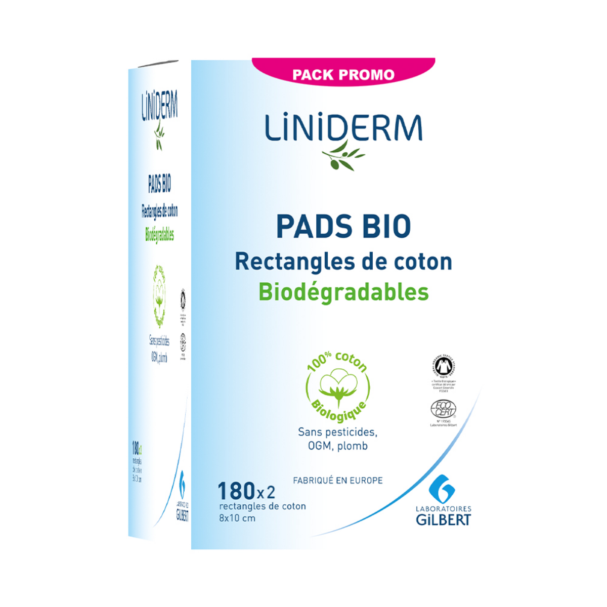 Pads Bio Rectangles de Coton - 180 Pièces