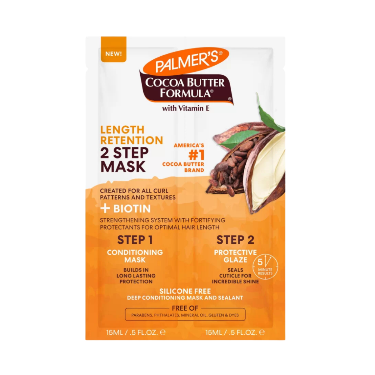 Masque cheveux 2 steps Cacao et Biotin accélerateur de pousse 15ML x 2