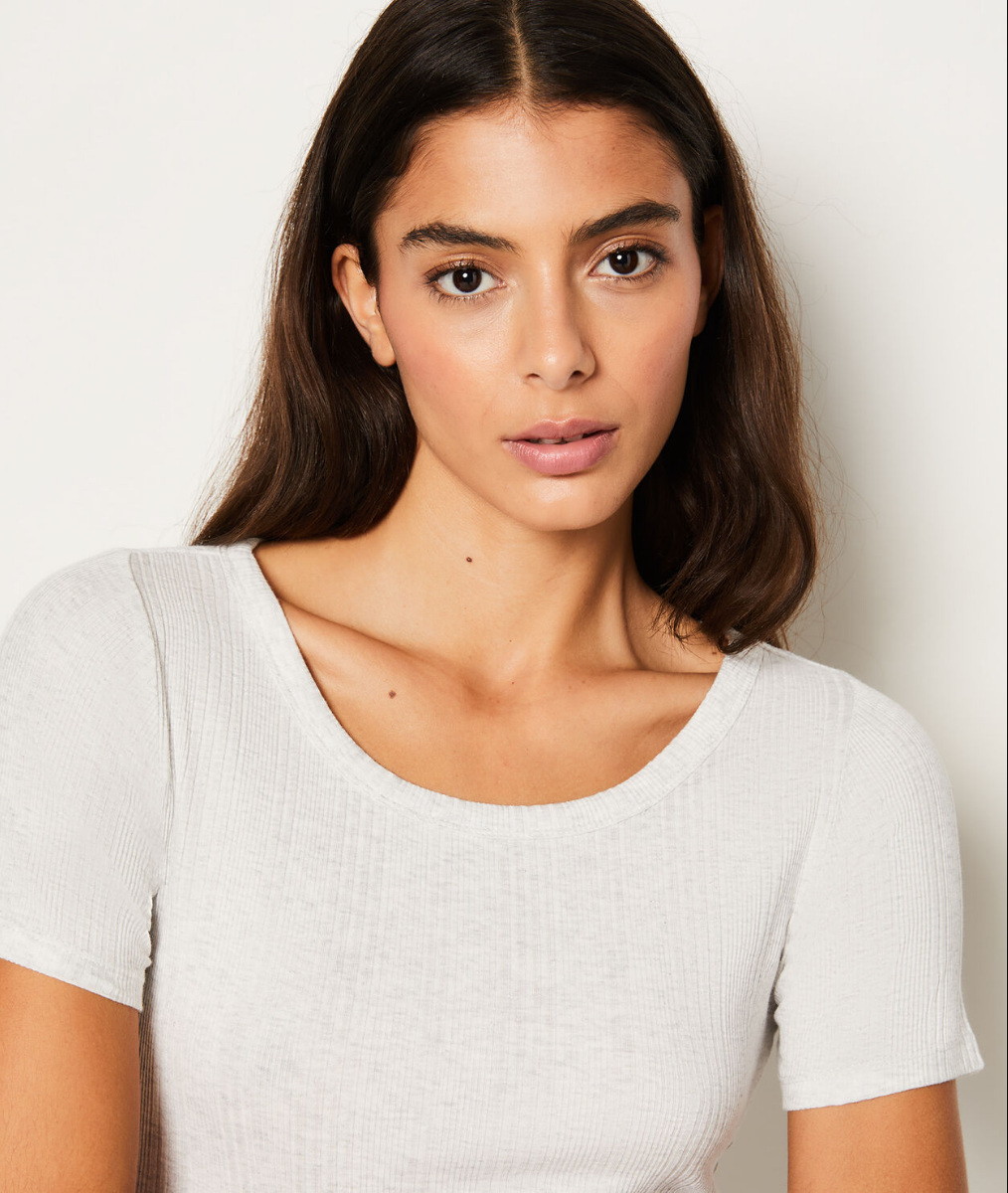 T-shirt Manches Courtes Côtelé En Coton