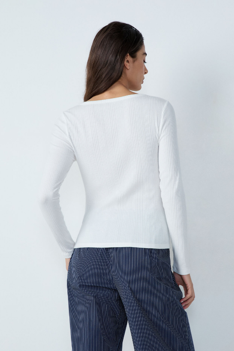 T-shirt Manches Longues Côtelé En Coton