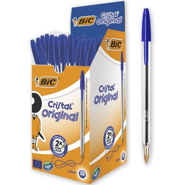 Stylo bille Bic Cristal Original Boite de 50 Stylos