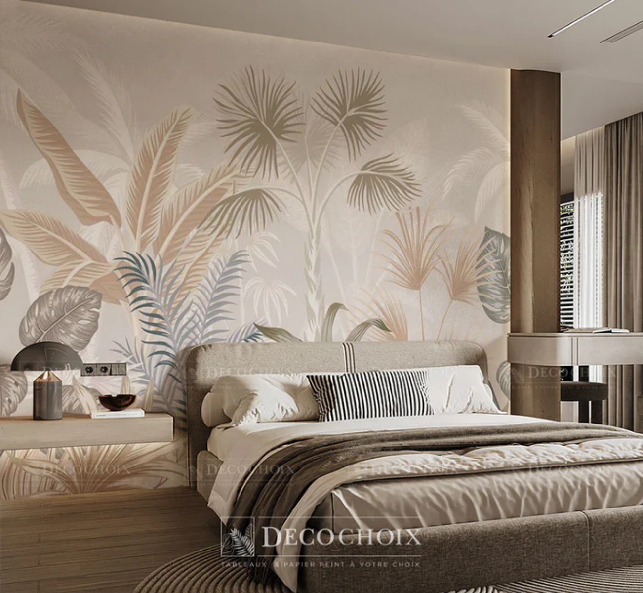 Papier peint tropical rose