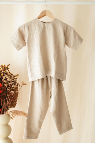 Ensemble En Lin Pour Enfant Pantalon Et Chemise Unisexe