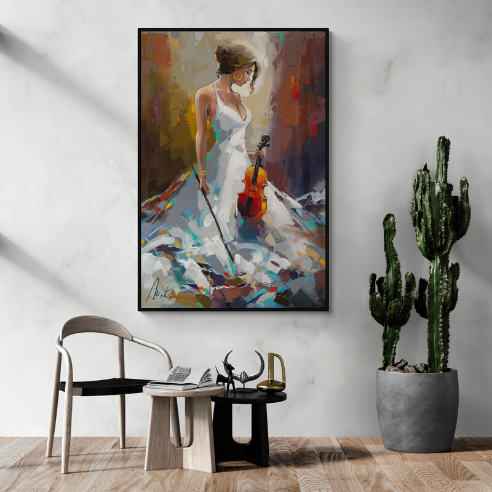 Tableau woman playing violin