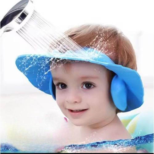 Bonnets de Douche Bébé Réglables Bleu – Chapeau de Shampoing Imperméable avec Protection Oreilles & Yeux