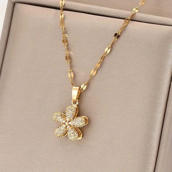 Collier Pendentif Fleur Rotative