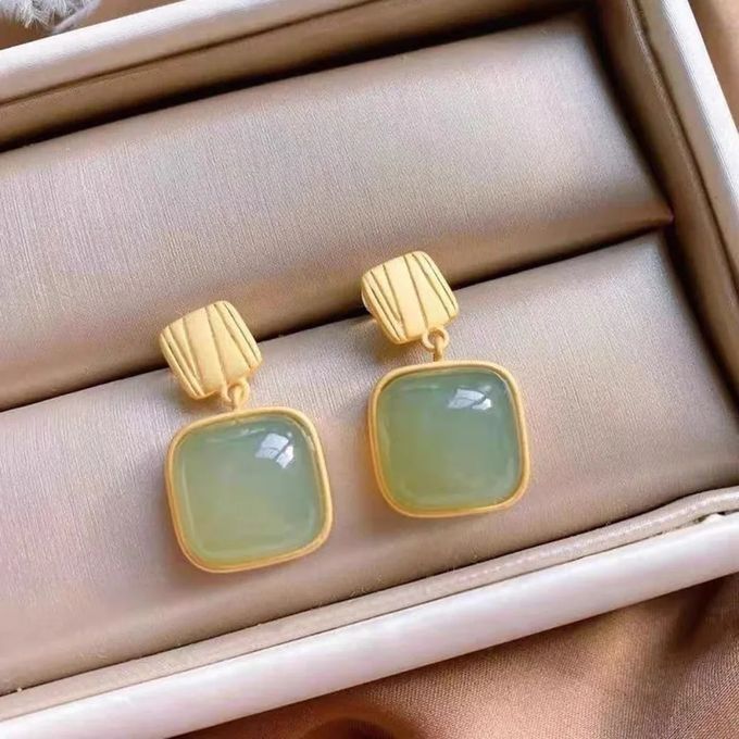 Boucles D'oreilles Carrées en Pierre Verte