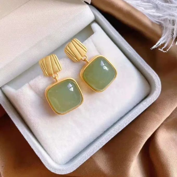 Boucles D'oreilles Carrées en Pierre Verte