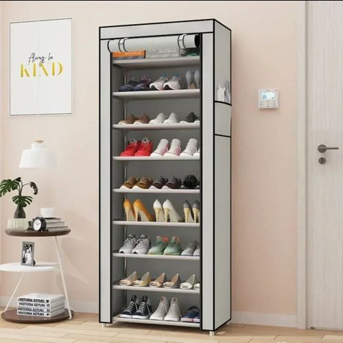 Armoire de chaussure 10 étages en métal et tissu