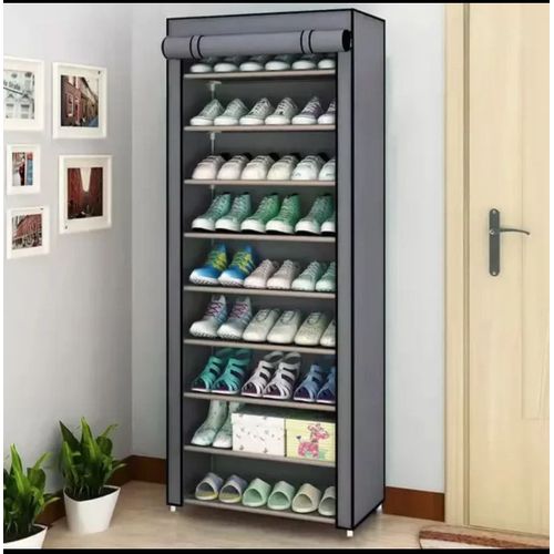 Armoire de chaussure 10 étages en métal et tissu