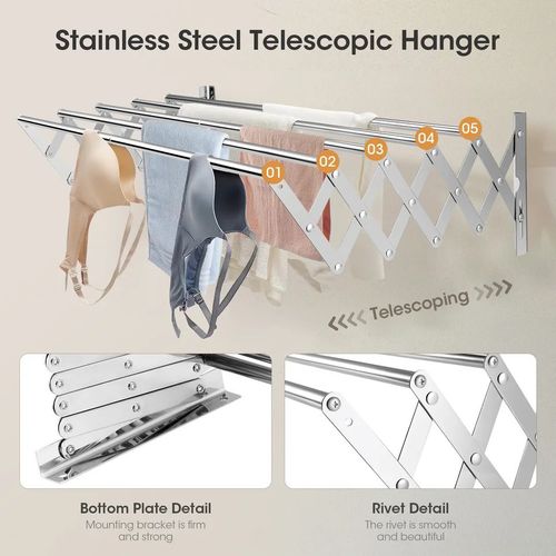 Séche linge extensible mural pour vêtement en aluminium thumbnail 2