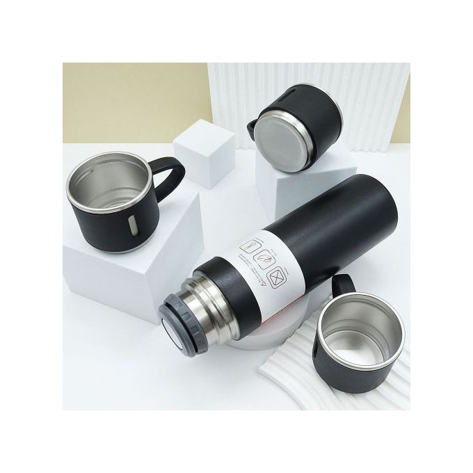 Vacuum Flask Ensemble De Flacons Isothermes Avec 3 Tasses En Acier Boisson Chaude/Froide 500ml