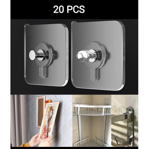 20 Pièces Crochet Adhésif Transparent,Crochet Adhesif Mural Tableau