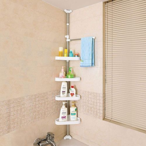 Étagère télescopique réglable à 4 niveaux organisateur de salle de bain thumbnail 4