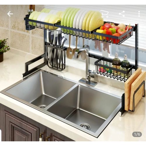 Egoutoire daluminium à 2 niveaux double évier étagère de cuisine réglable