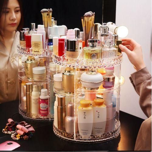Organisateur Maquillage Rotatif 360 Transparent Boîte de Rangement Coffret