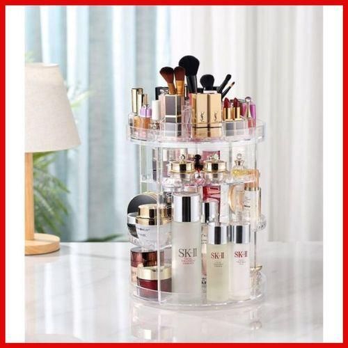 Organisateur Maquillage Rotatif 360 Transparent Boîte de Rangement Coffret