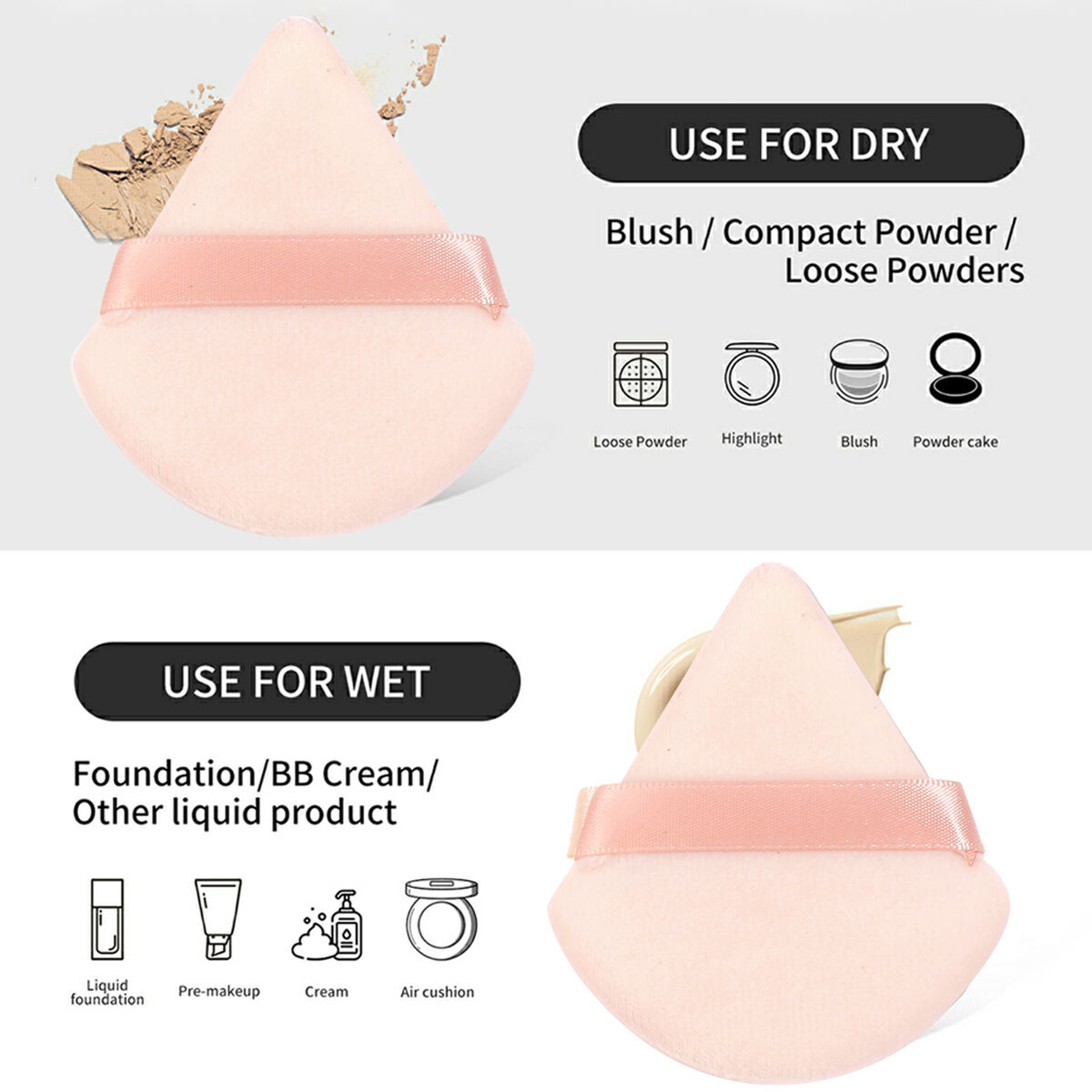 18 Pieces Makeup Brush with 5 Pieces Puff and Bag-Pink Rose Gold thumbnail 3