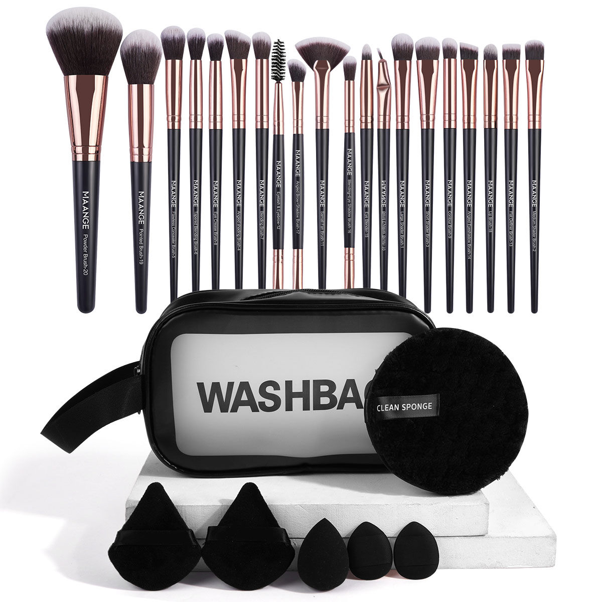20 Pieces Makeup Brush Kit-Black Handle Gold Tube thumbnail 1
