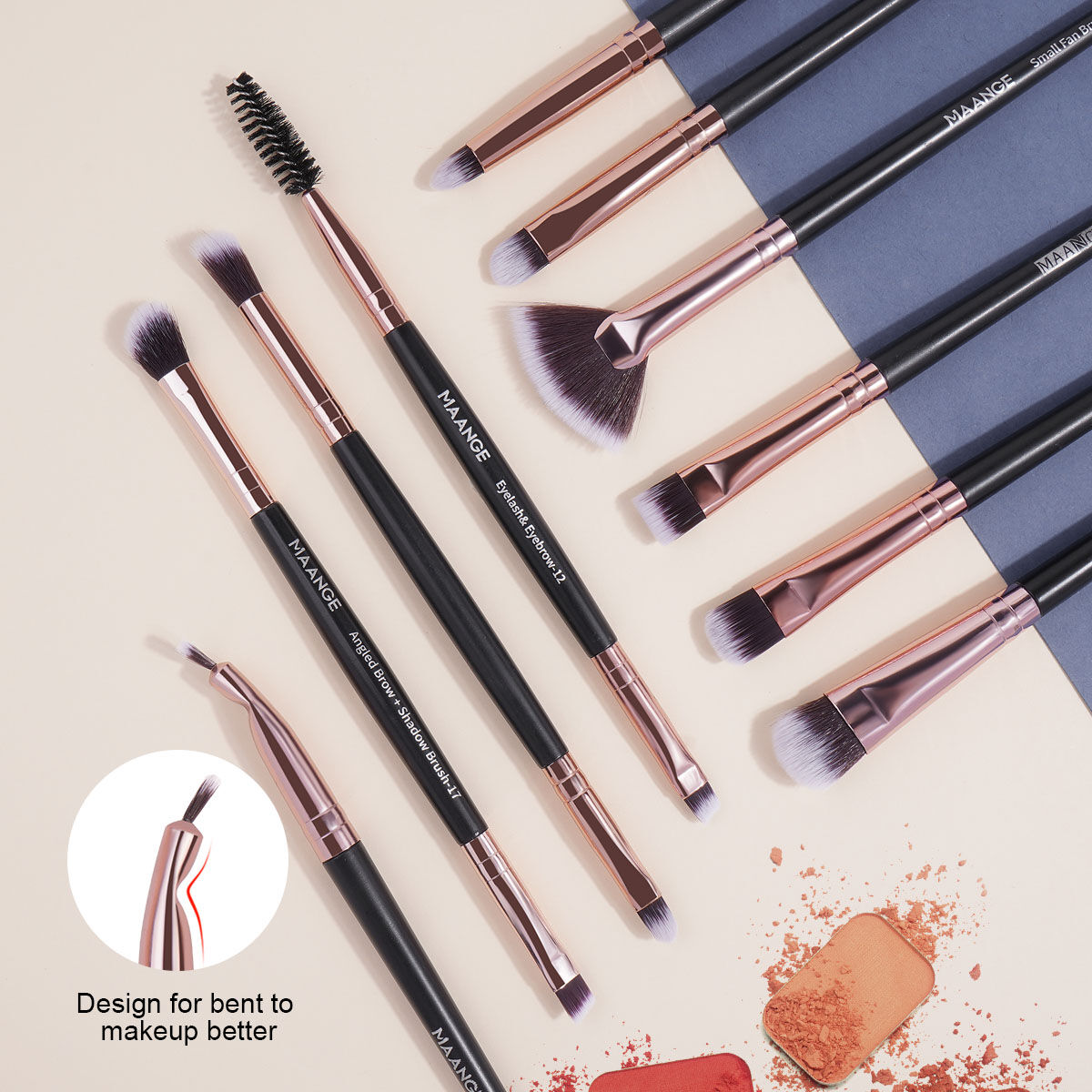 20 Pieces Makeup Brush Kit-Black Handle Gold Tube thumbnail 4