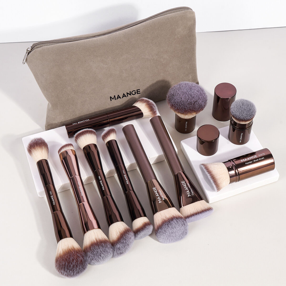 10 Pieces Makeup Brush with Bag- Coffee