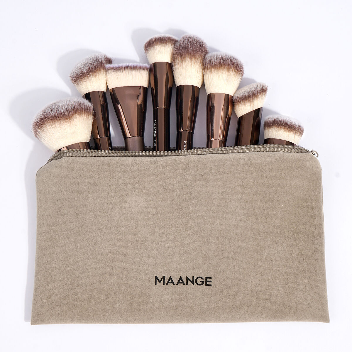 10 Pieces Makeup Brush with Bag- Coffee