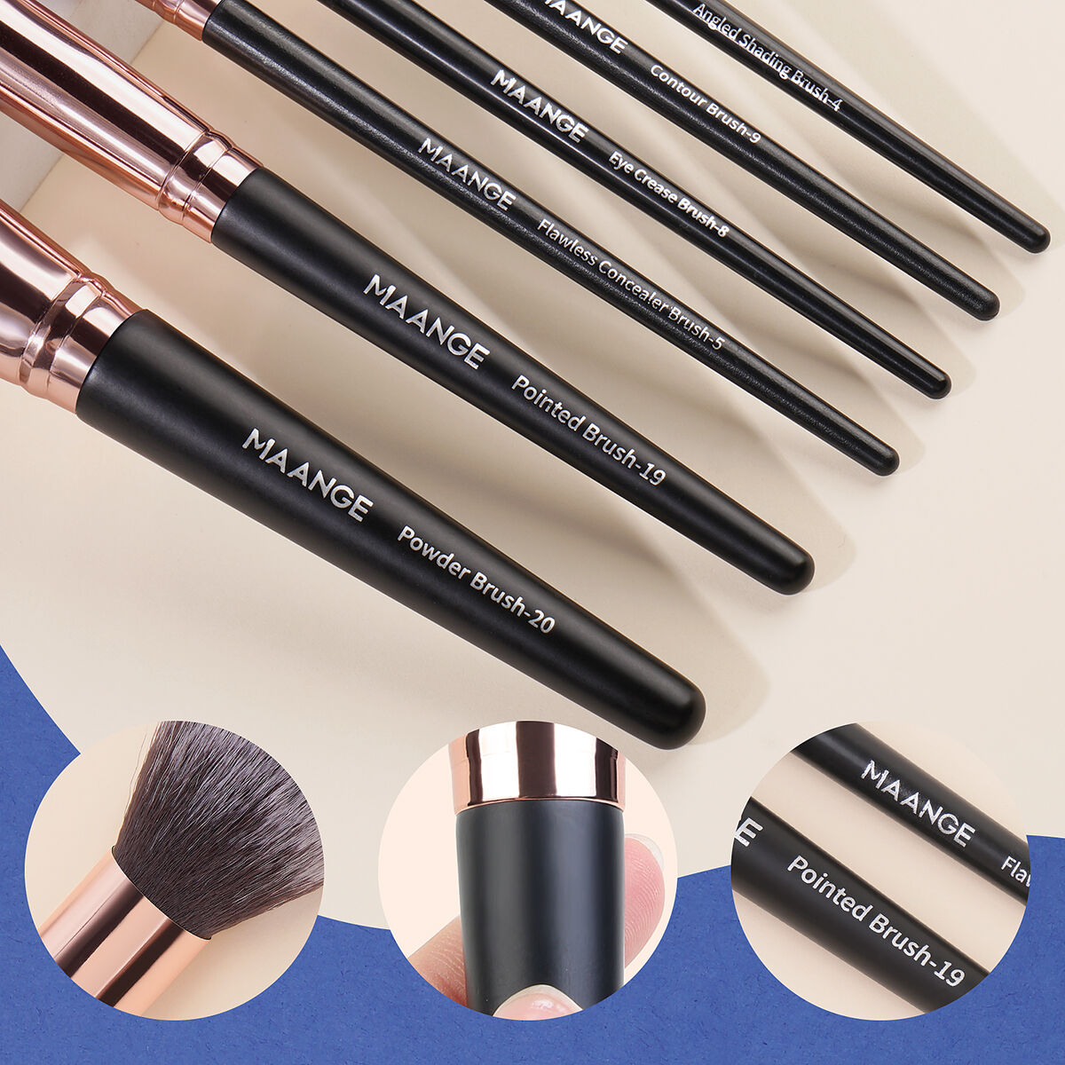 20 Pieces Makeup Brush-Black Handle Gold Tube Color thumbnail 4