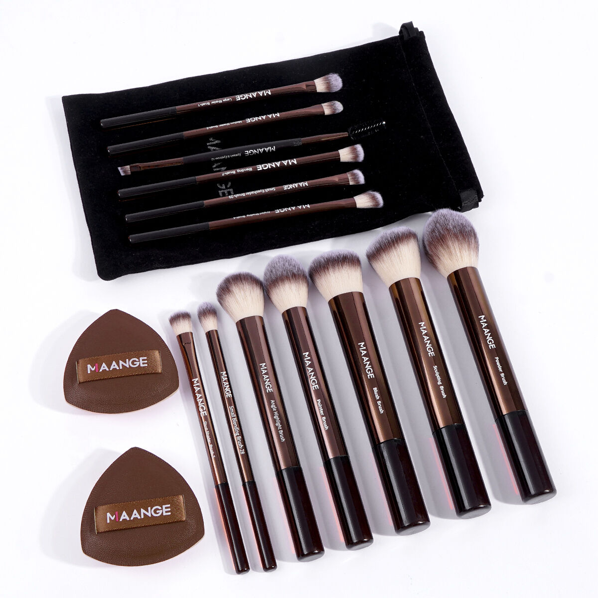 13 Pieces Makeup Brush with 2 Pieces Puff and Bag