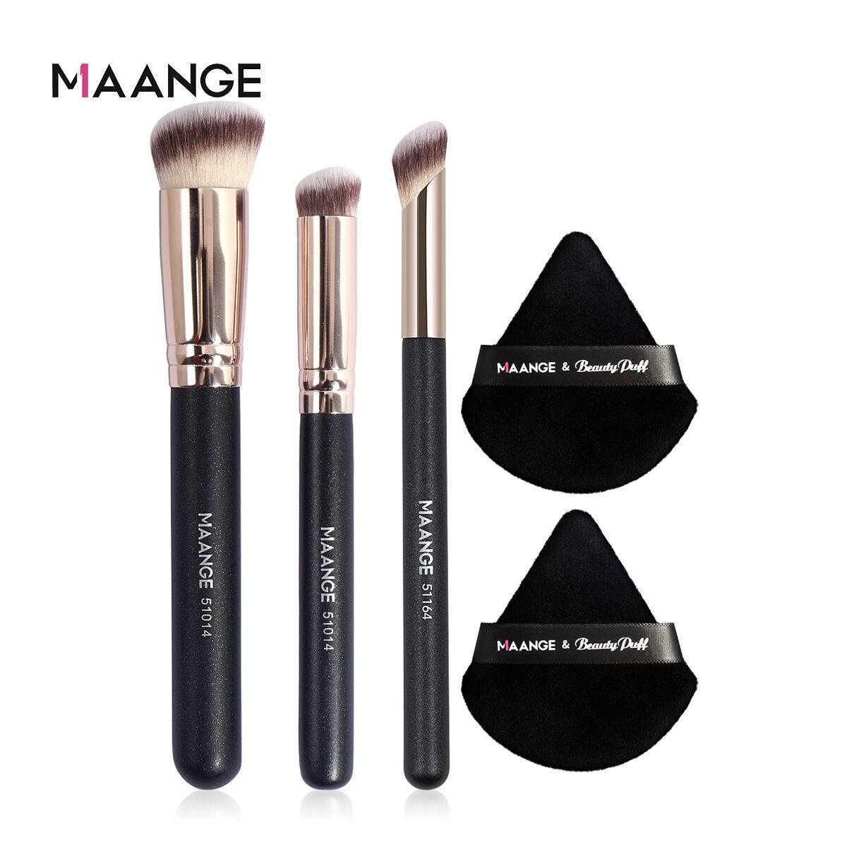 3 Pieces Makeup Brush with 2 Pieces Puff