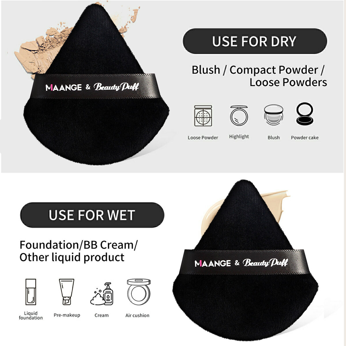 3 Pieces Makeup Brush with 2 Pieces Puff thumbnail 3