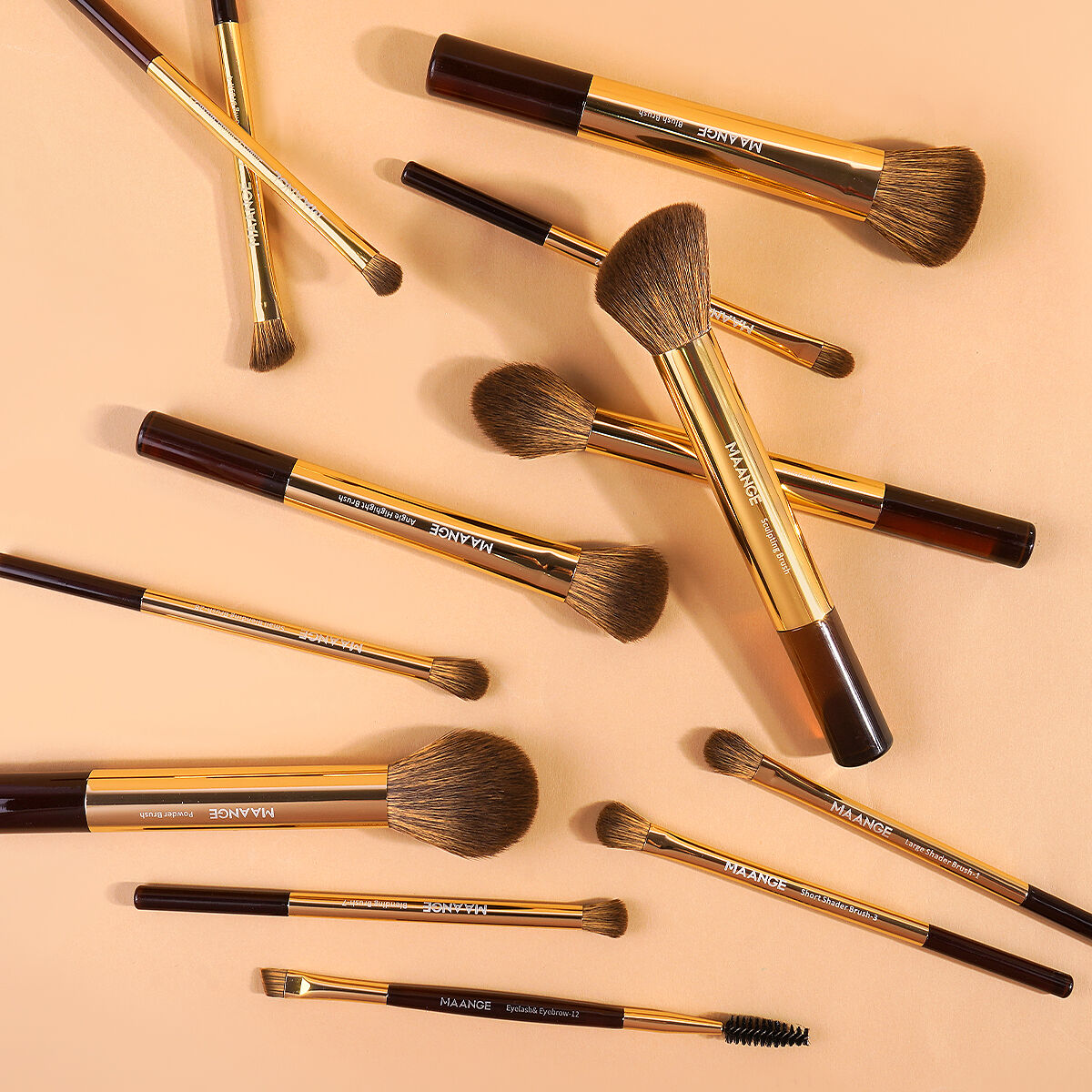 13 Pieces Makeup Brush-Coffee Gold