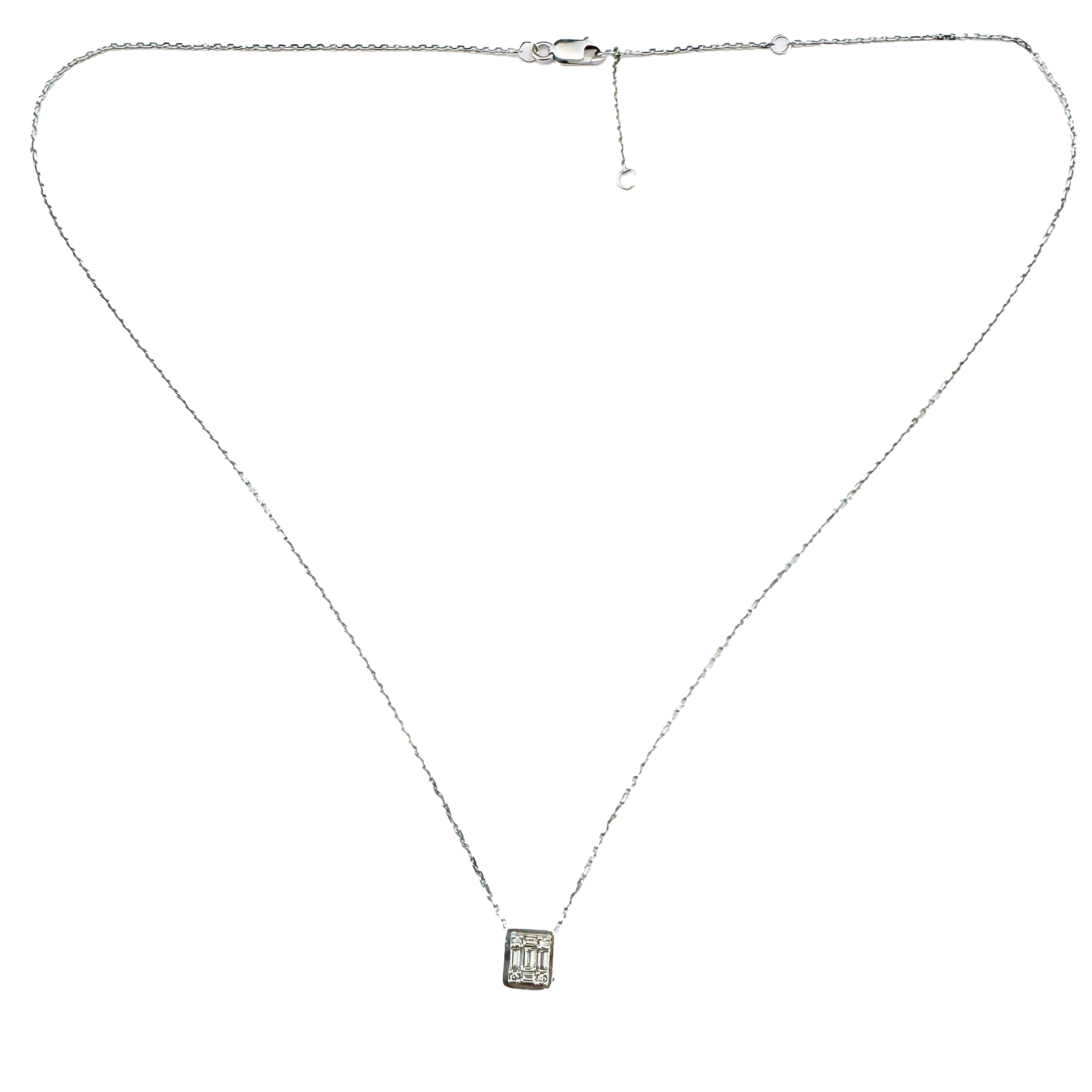 Collier Or Blanc 18K & Diamants Naturels – Pendentif Rectangulaire, Éclat Pur et Moderne.