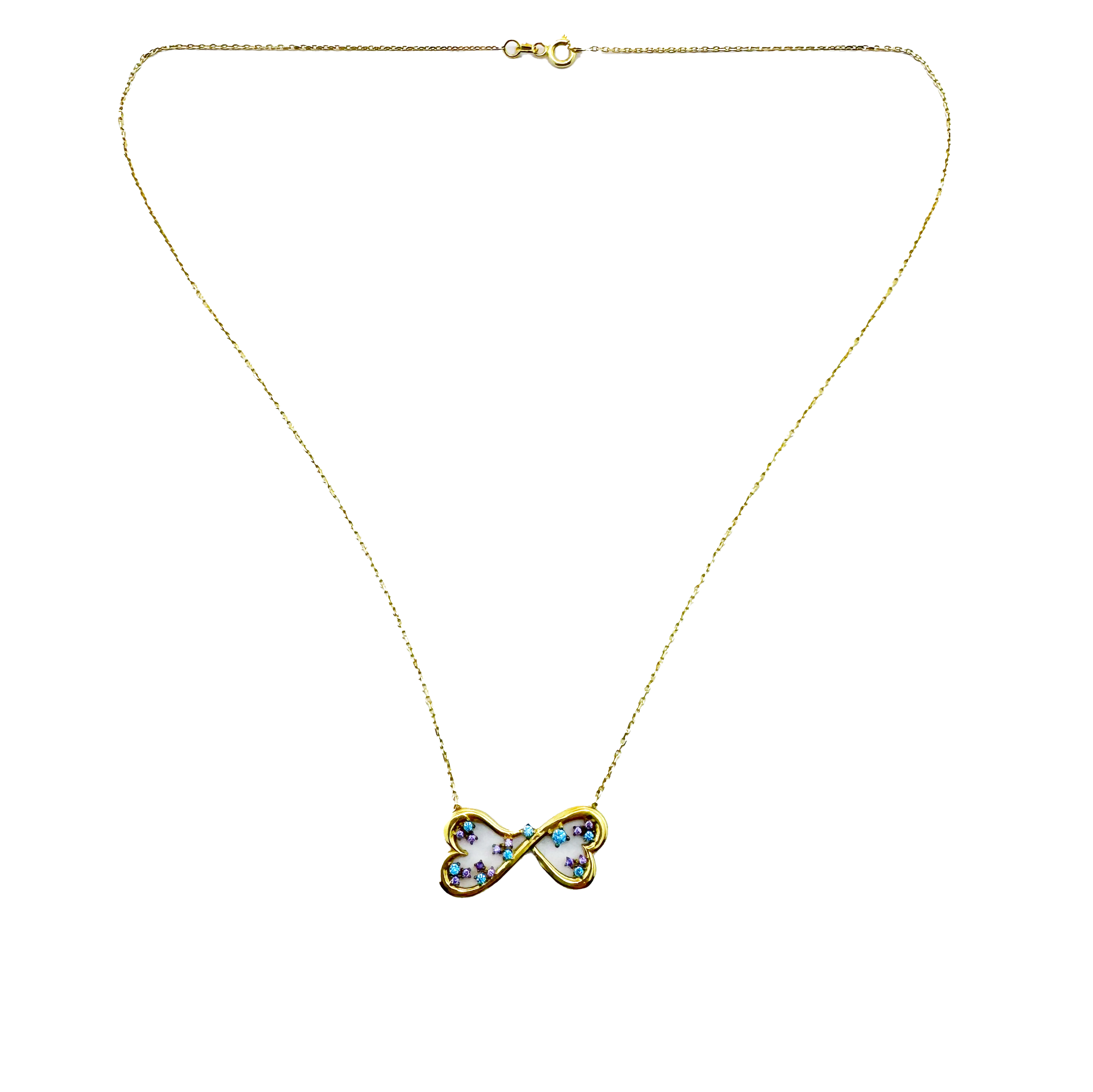 Collier Or Jaune 18K & Diamilites Multicolores – Pendentif Infini, Symbole Éternel.