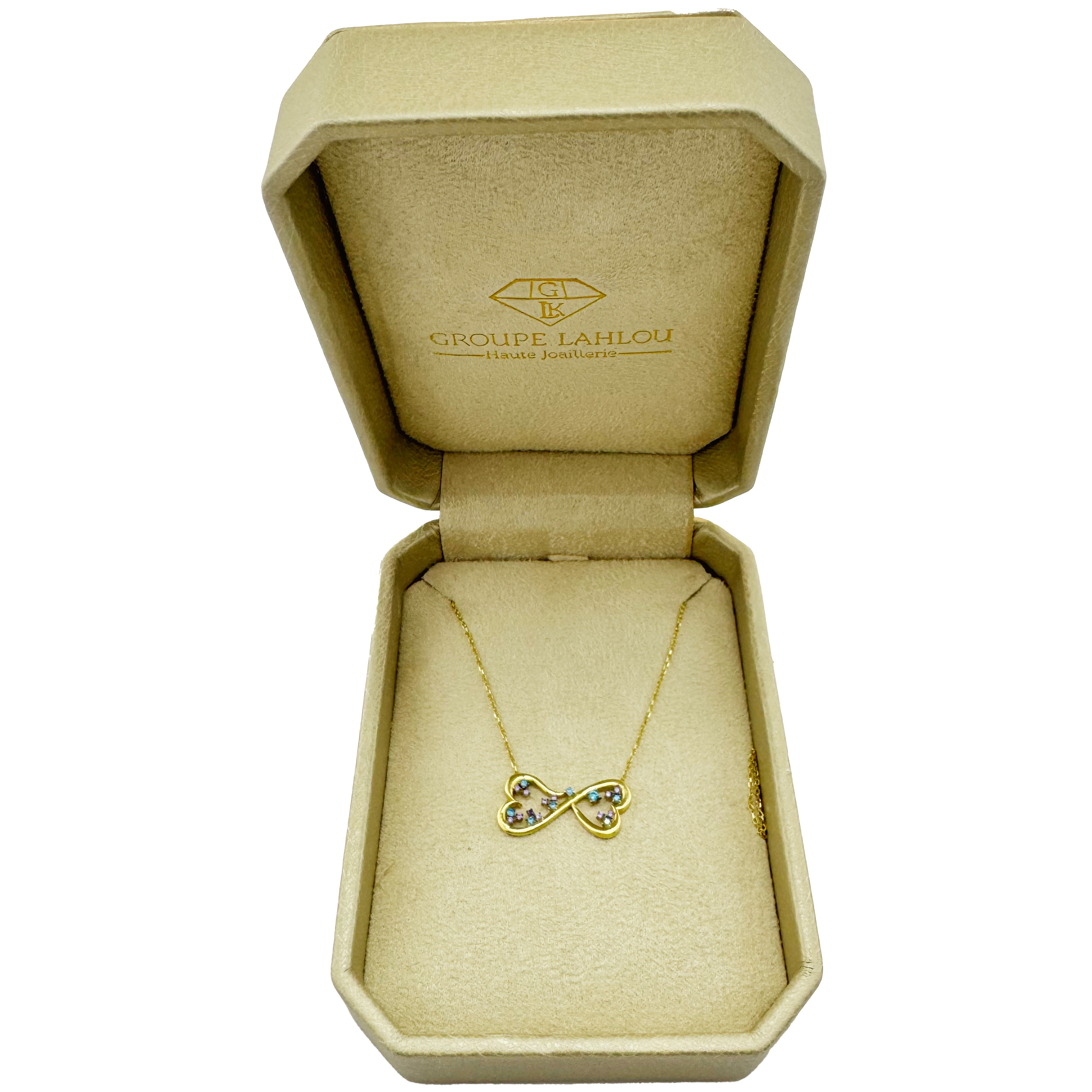 Collier Or Jaune 18K & Diamilites Multicolores – Pendentif Infini, Symbole Éternel.