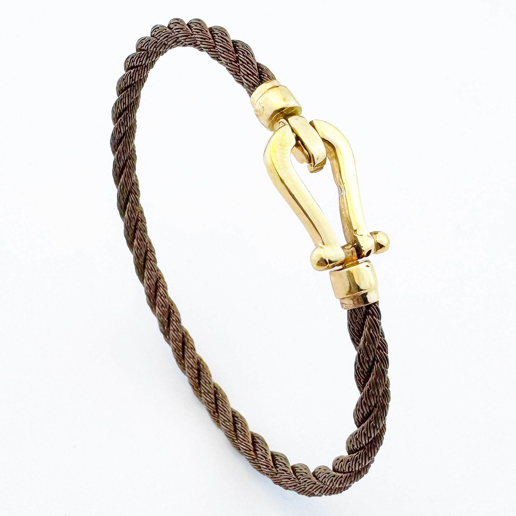 Bracelet Homme Câble Torsadé Brun & Or 18K - Crochet Marin