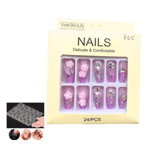 24 Pièces Faux Ongles + Ruban Adhésif Double Face P65