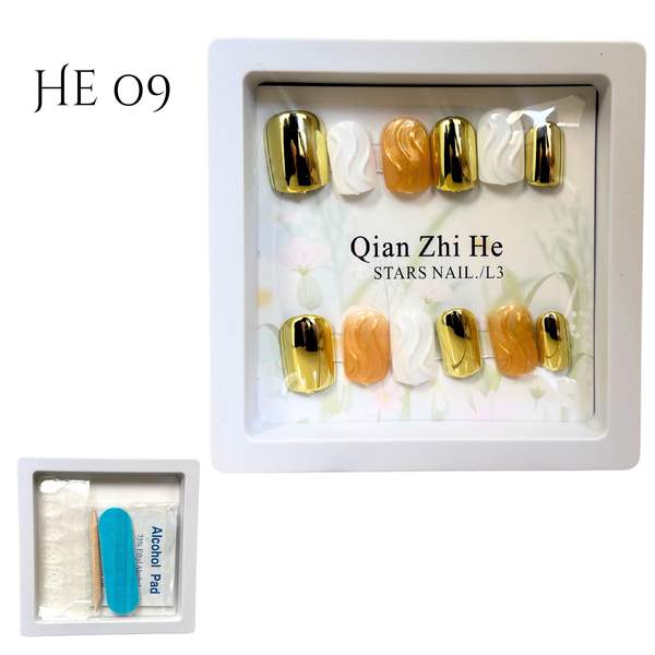 12 Pièces Faux Ongles + Ruban Adhésif Double Face He 09