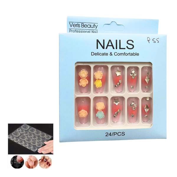24 Pièces Faux Ongles + Ruban Adhésif Double Face P55