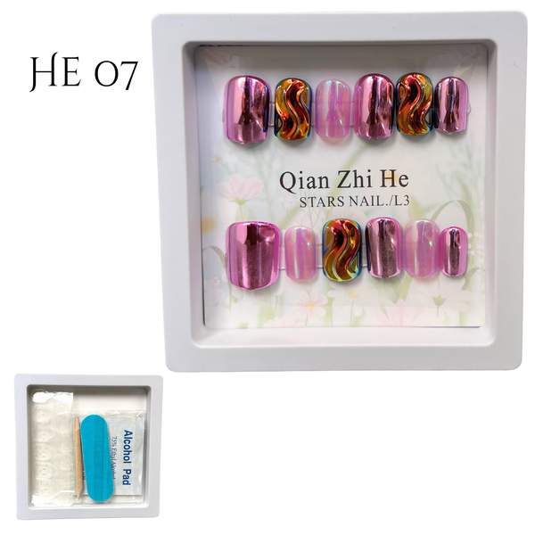 12 Pièces Faux Ongles + Ruban Adhésif Double Face He 07