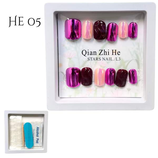 12 Pièces Faux Ongles + Ruban Adhésif Double Face He 05