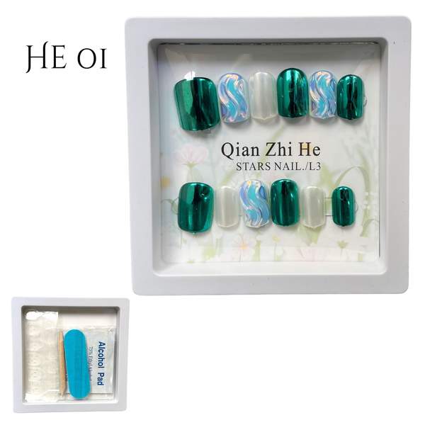 12 Pièces Faux Ongles + Ruban Adhésif Double Face He 01