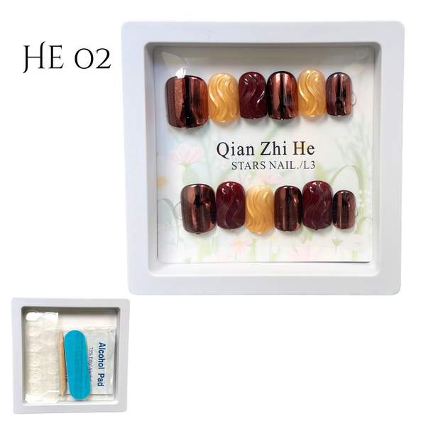 12 Pièces Faux Ongles + Ruban Adhésif Double Face He 02