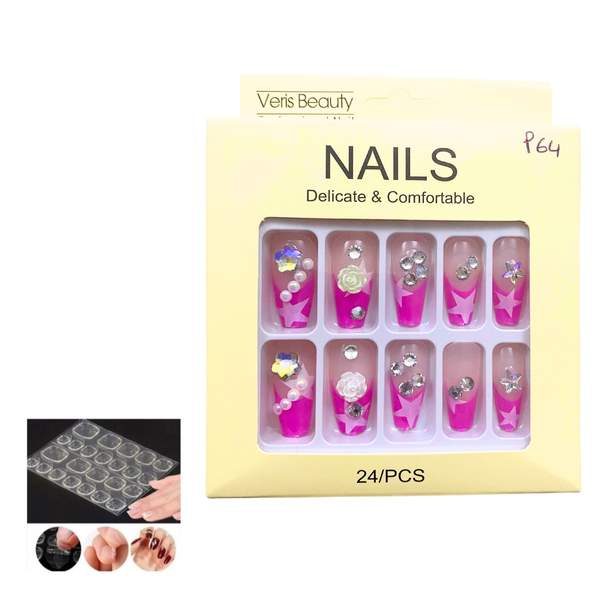 24 Pièces Faux Ongles + Ruban Adhésif Double Face P64
